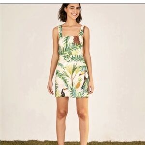 FARM Rio Green and White Sleeveless Sundress